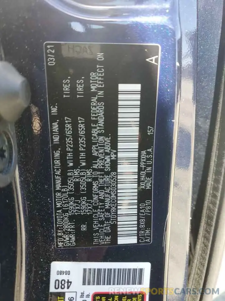 14 Photograph of a damaged car 5TDYRKEC0MS030528 TOYOTA All Models 2021