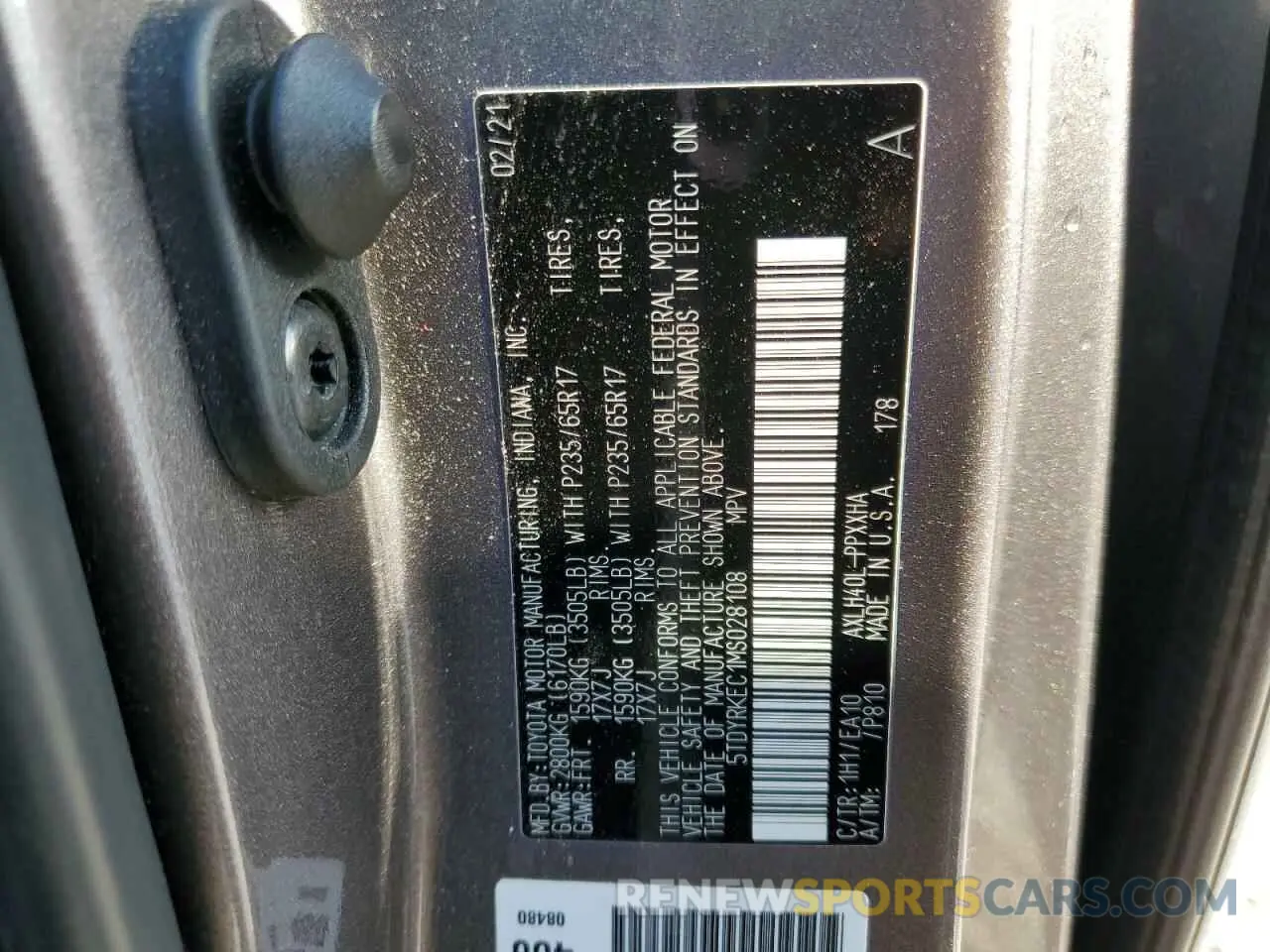 14 Photograph of a damaged car 5TDYRKEC1MS028108 TOYOTA All Models 2021