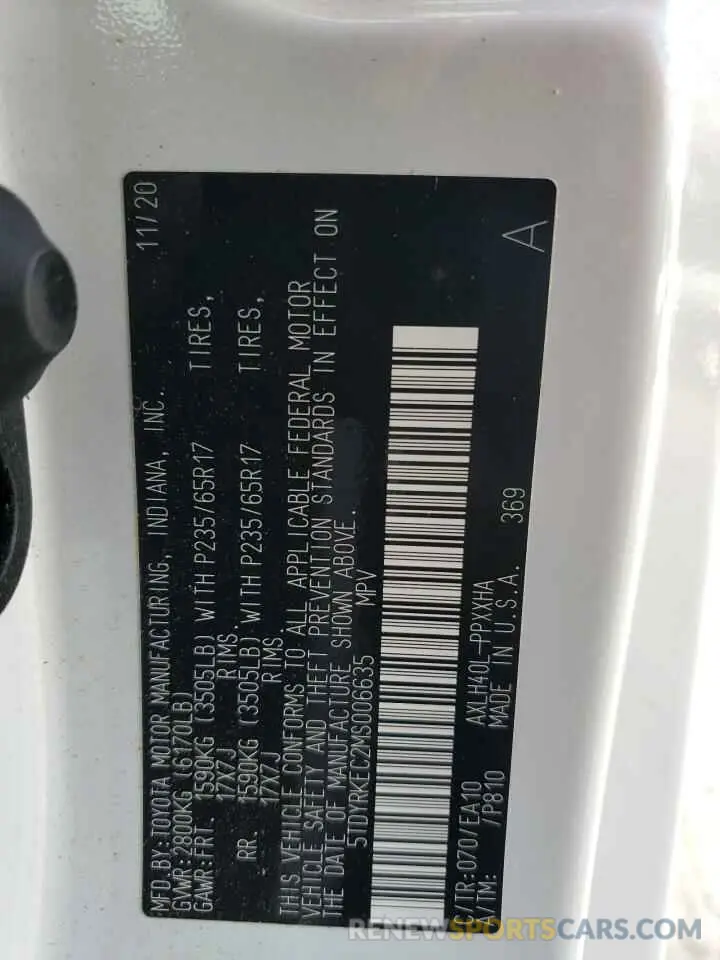 13 Photograph of a damaged car 5TDYRKEC2MS006635 TOYOTA All Models 2021