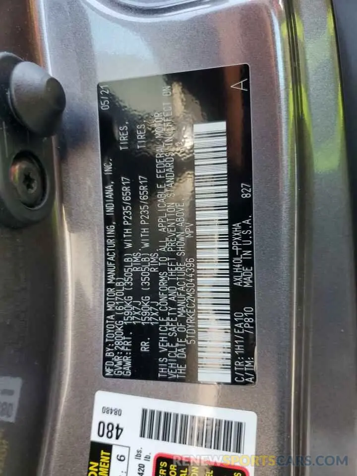 13 Photograph of a damaged car 5TDYRKEC2MS044396 TOYOTA All Models 2021