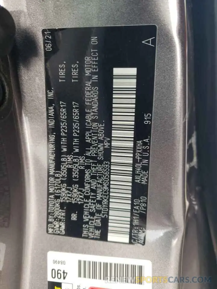 14 Photograph of a damaged car 5TDYRKEC9MS056593 TOYOTA All Models 2021