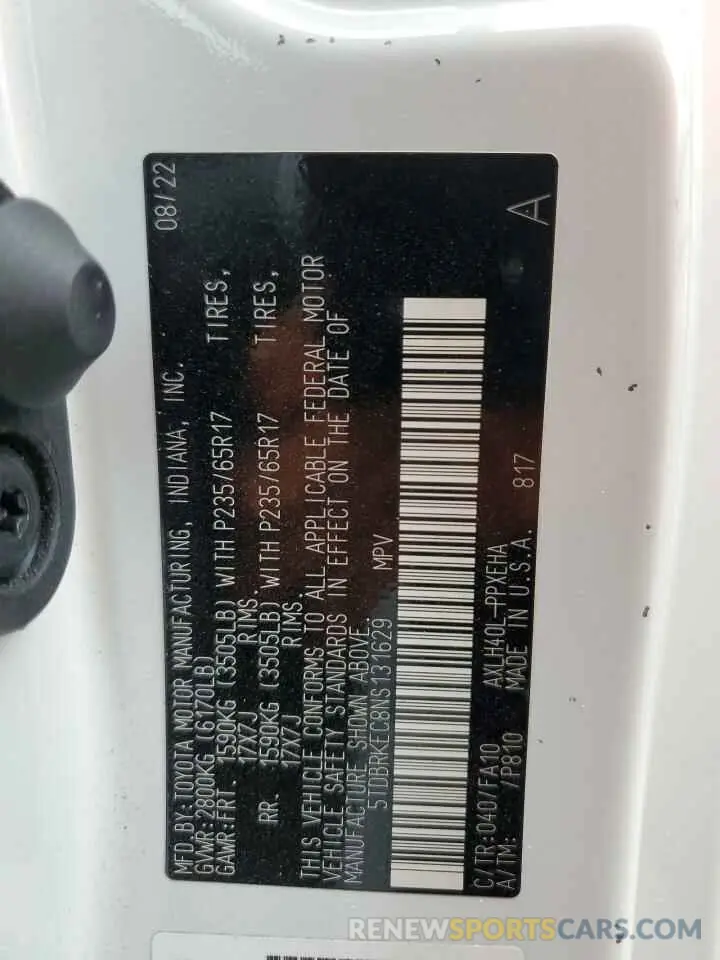 14 Photograph of a damaged car 5TDBRKEC8NS131629 TOYOTA All Models 2022
