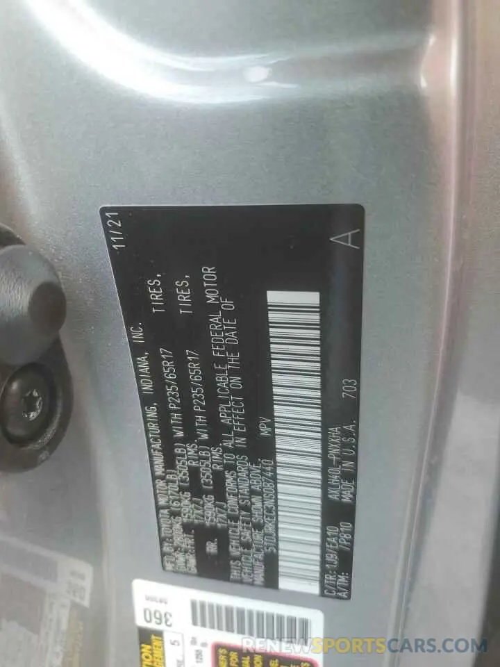 13 Photograph of a damaged car 5TDJRKEC3NS087440 TOYOTA All Models 2022