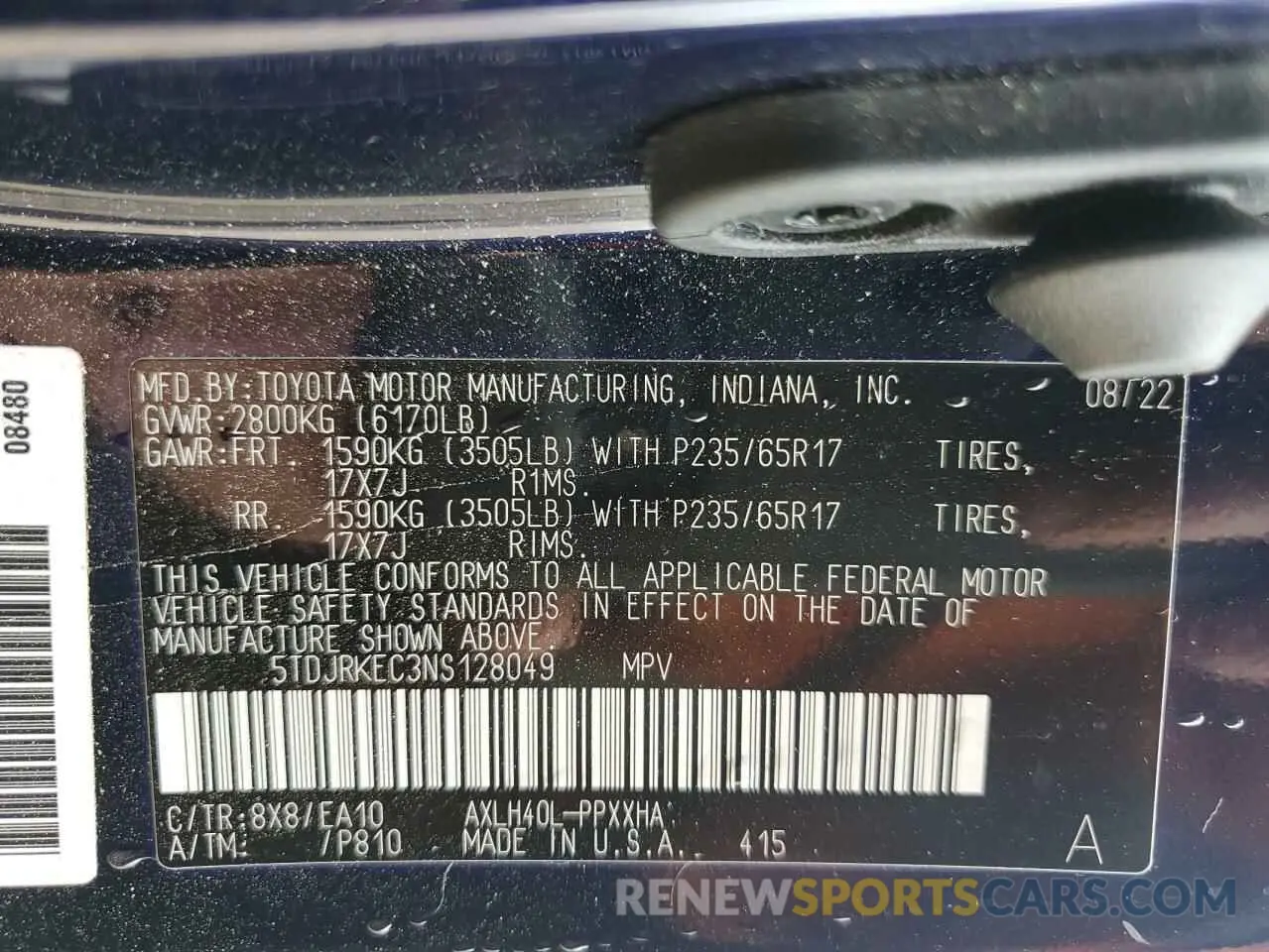 13 Photograph of a damaged car 5TDJRKEC3NS128049 TOYOTA All Models 2022