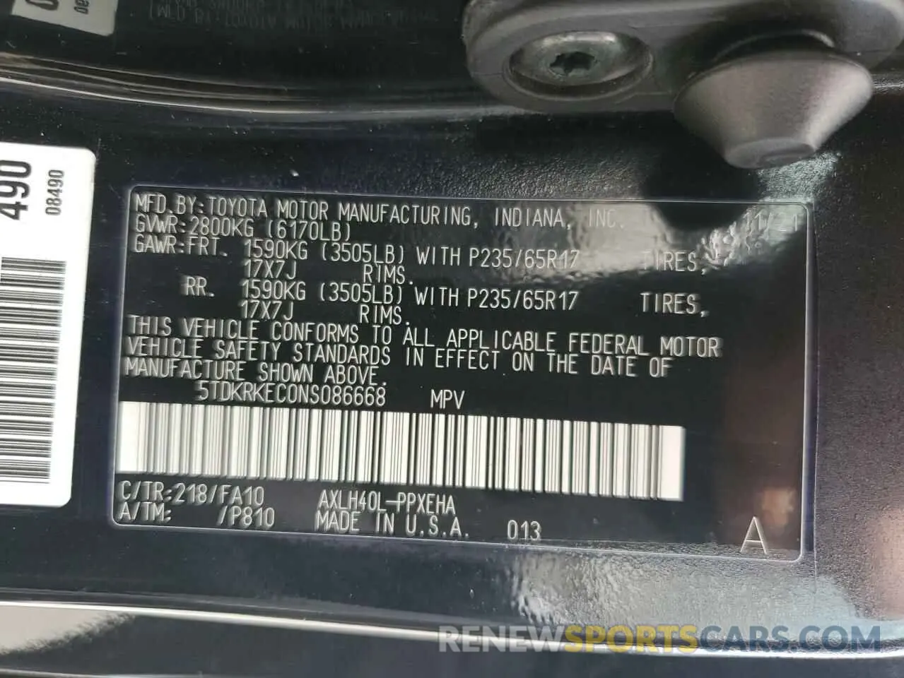 13 Photograph of a damaged car 5TDKRKEC0NS086668 TOYOTA All Models 2022