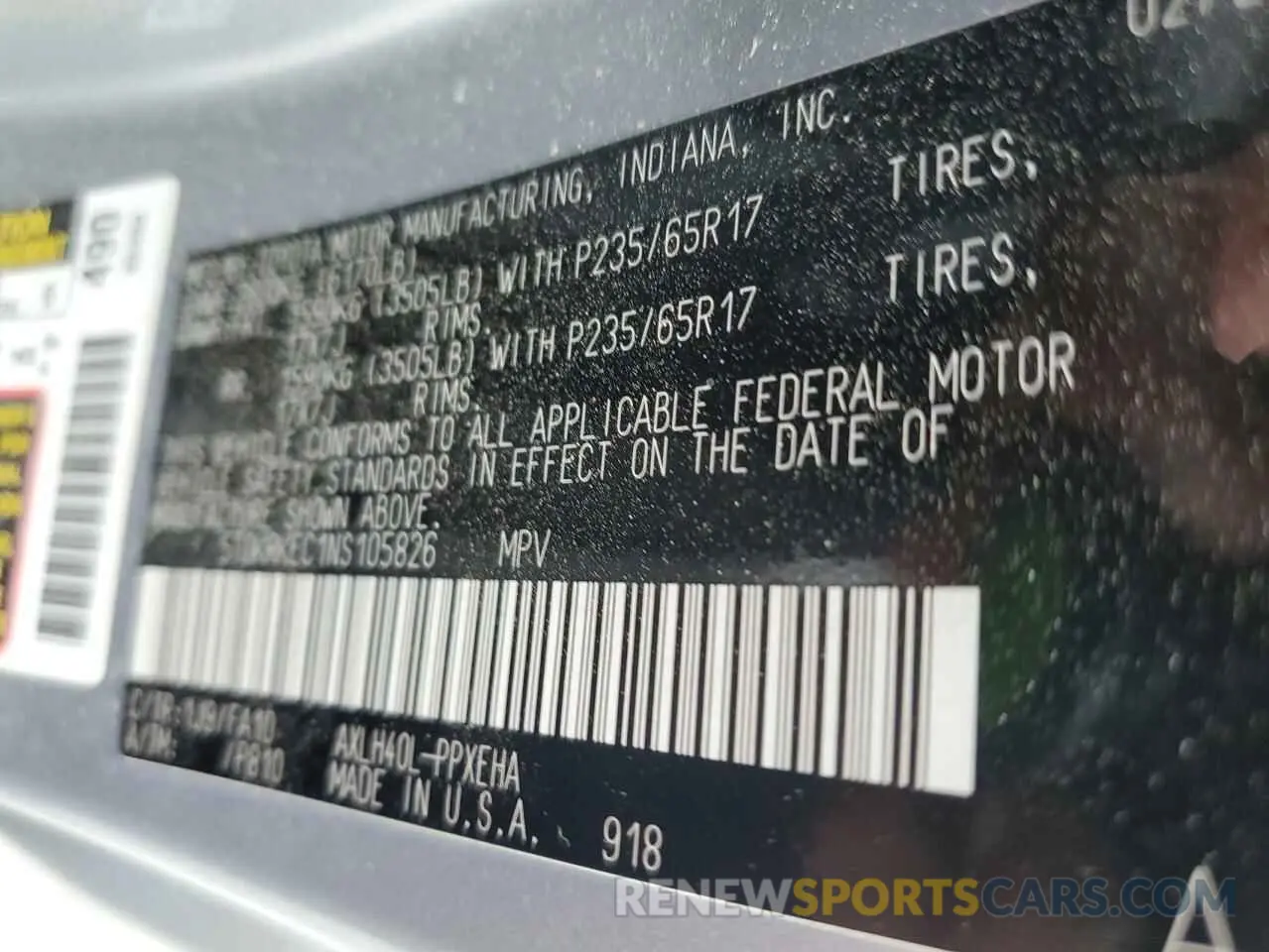 13 Photograph of a damaged car 5TDKRKEC1NS105826 TOYOTA All Models 2022
