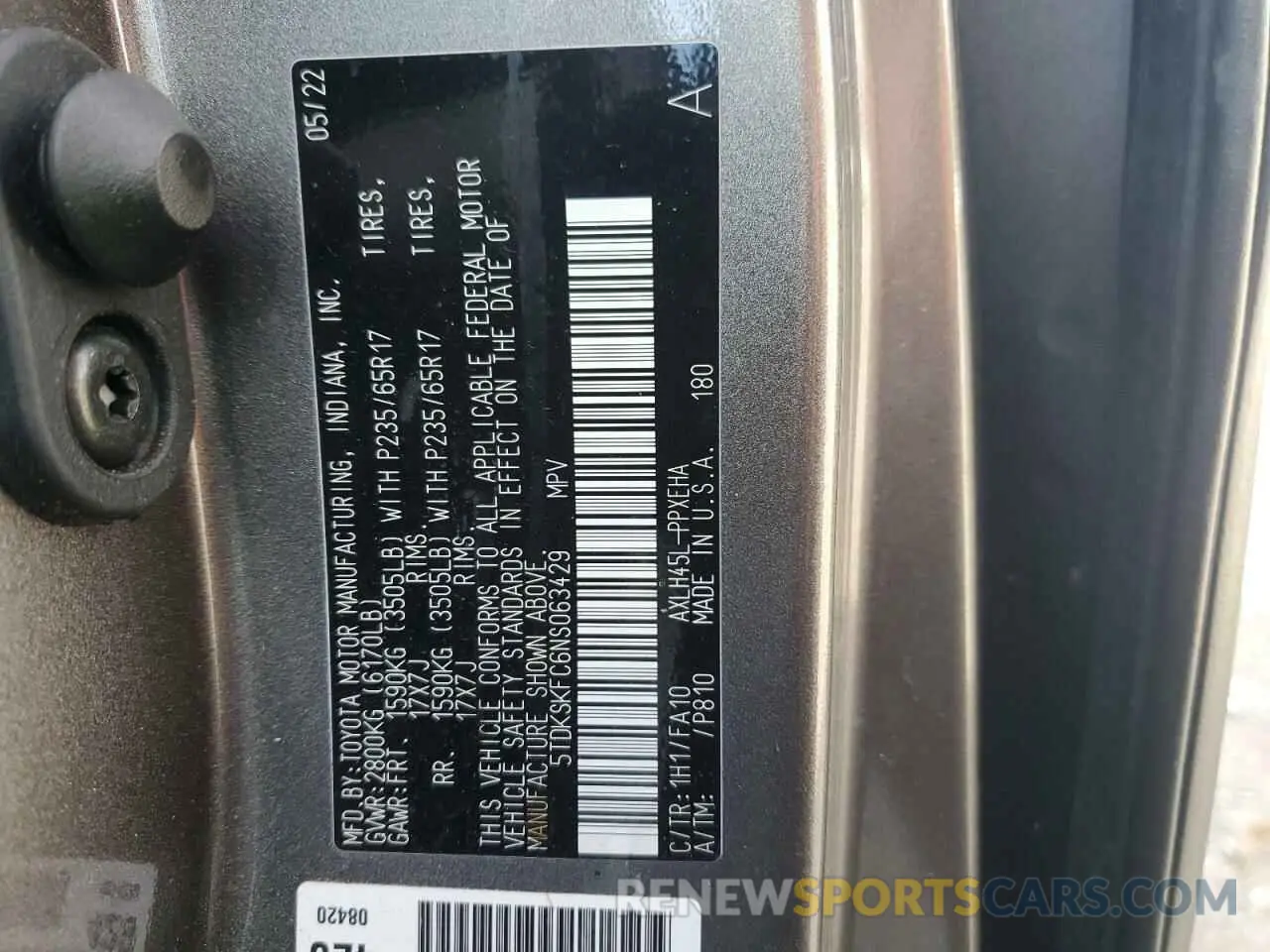 14 Photograph of a damaged car 5TDKSKFC6NS063429 TOYOTA All Models 2022