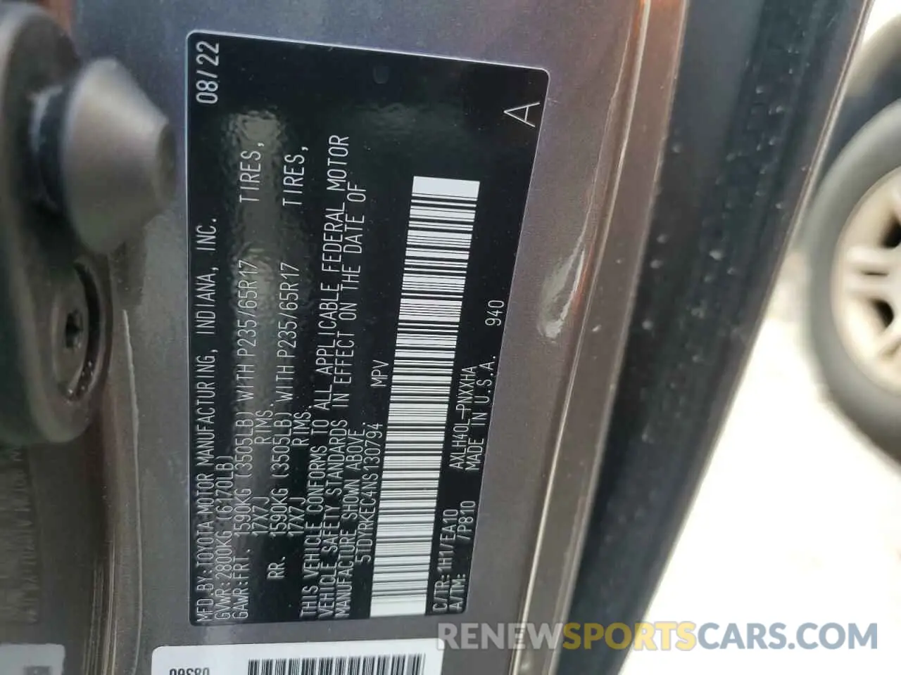 14 Photograph of a damaged car 5TDYRKEC4NS130794 TOYOTA All Models 2022