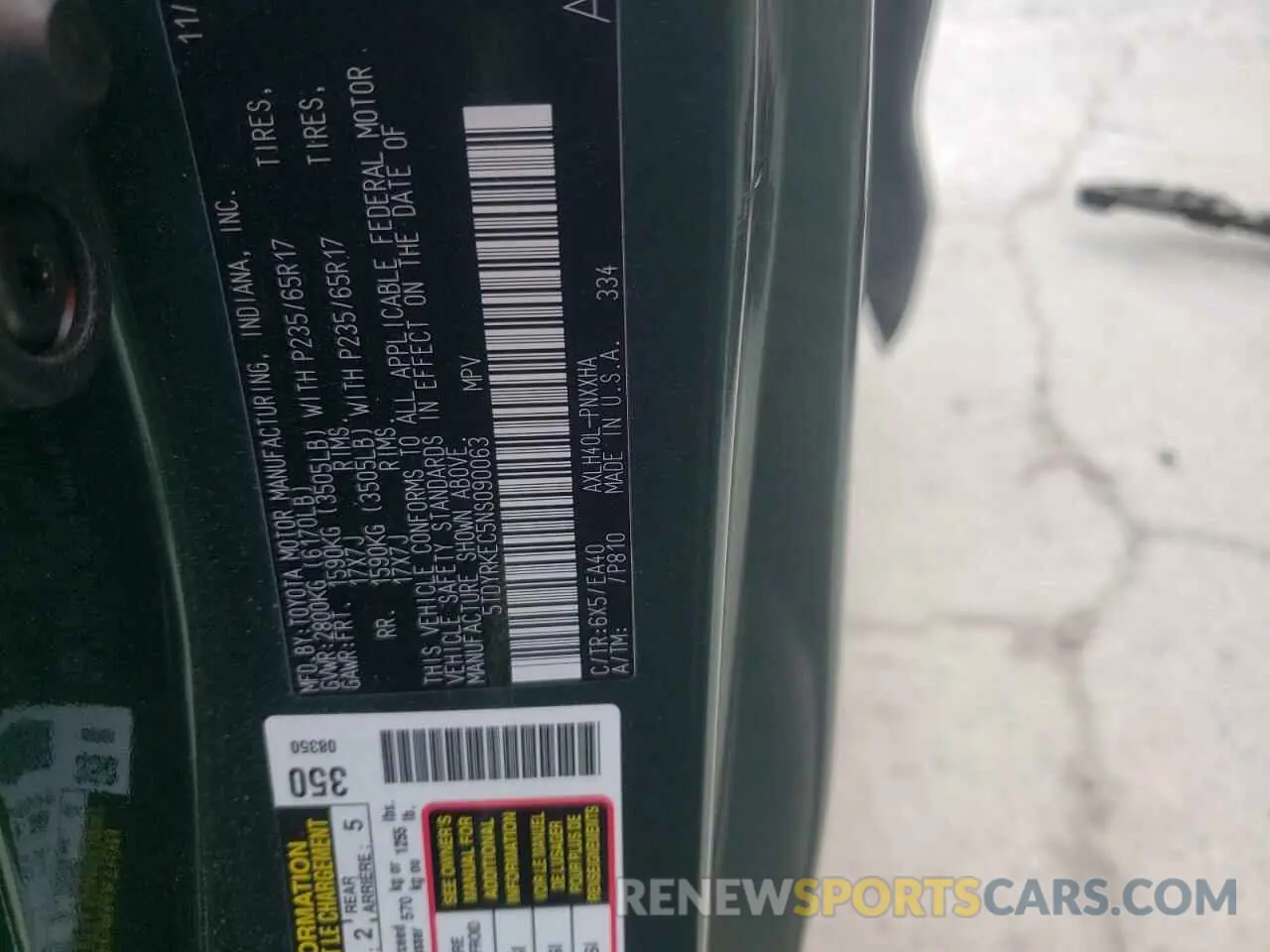 14 Photograph of a damaged car 5TDYRKEC5NS090063 TOYOTA All Models 2022