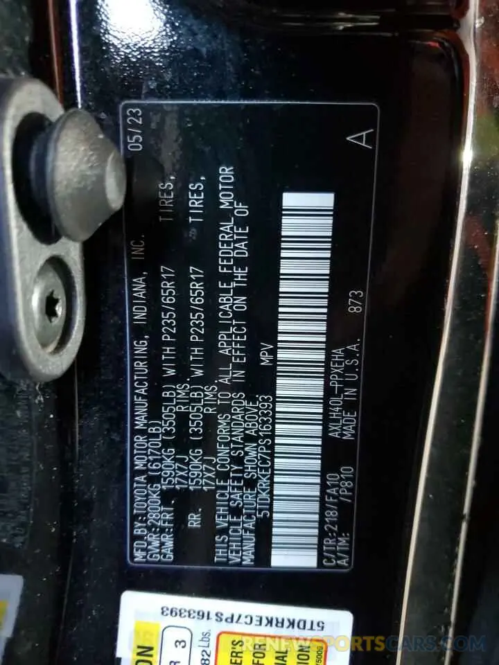 13 Photograph of a damaged car 5TDKRKEC7PS163393 TOYOTA All Models 2023