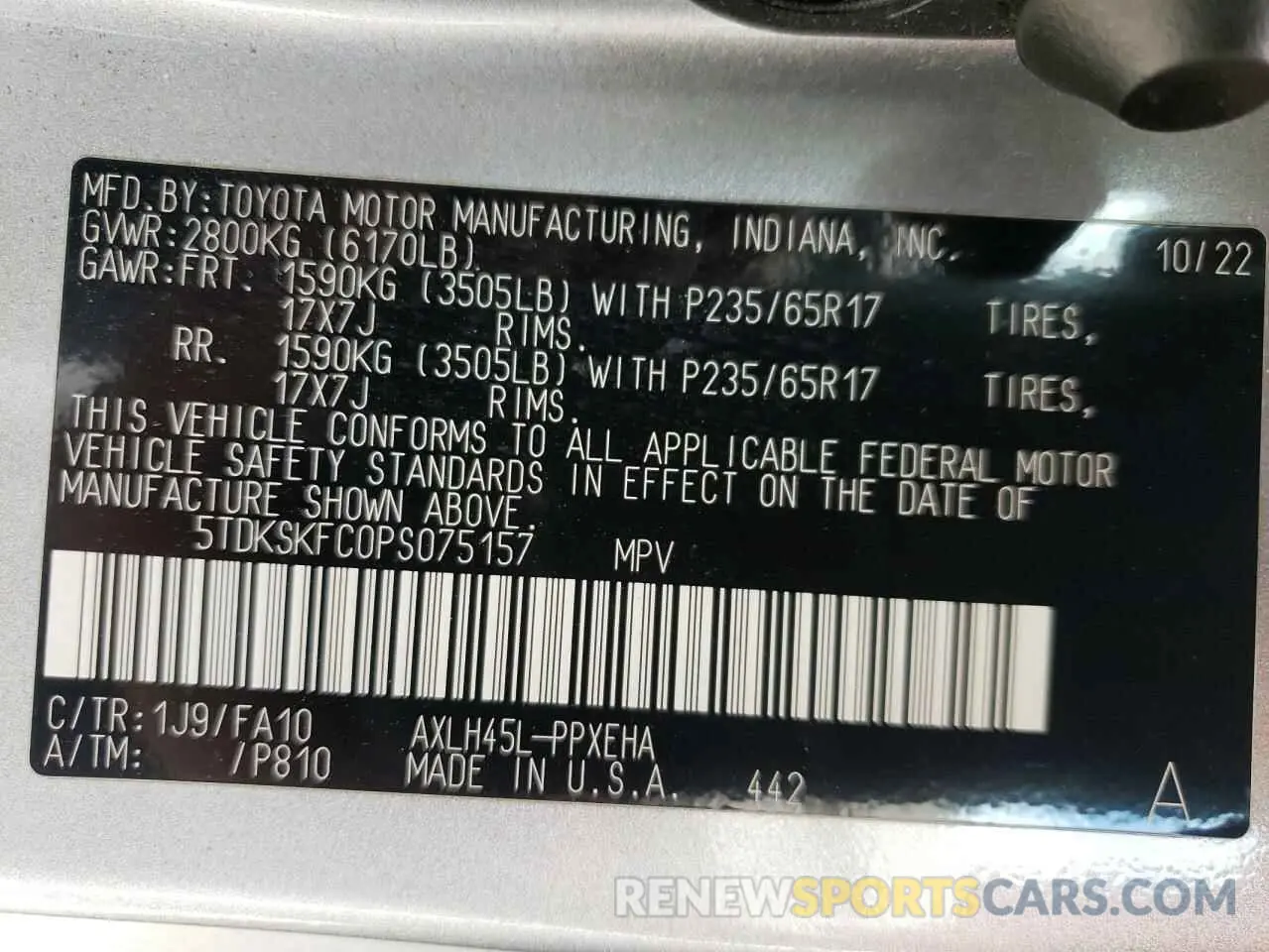 14 Photograph of a damaged car 5TDKSKFC0PS075157 TOYOTA All Models 2023