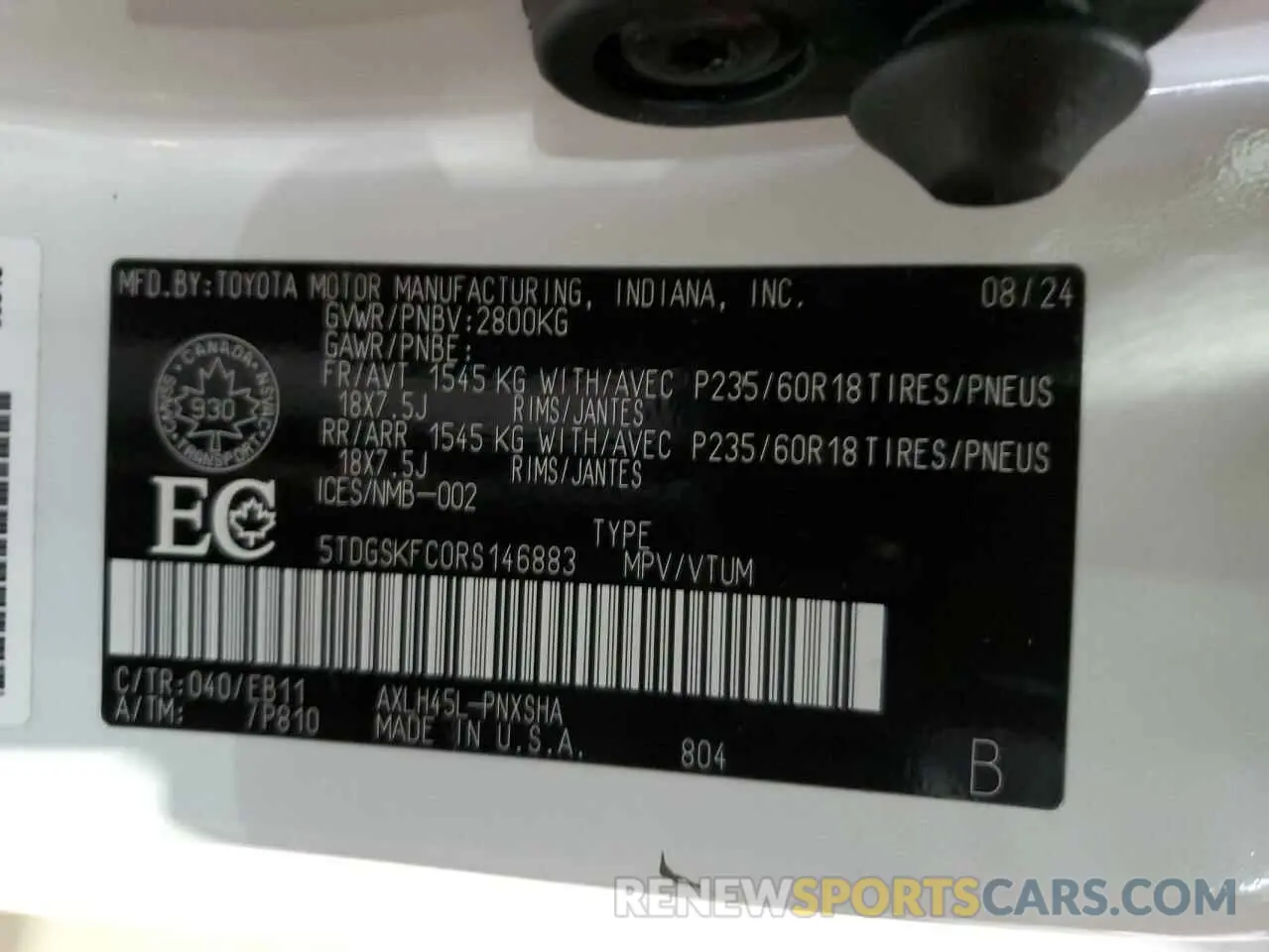 13 Photograph of a damaged car 5TDGSKFC0RS146883 TOYOTA All Models 2024