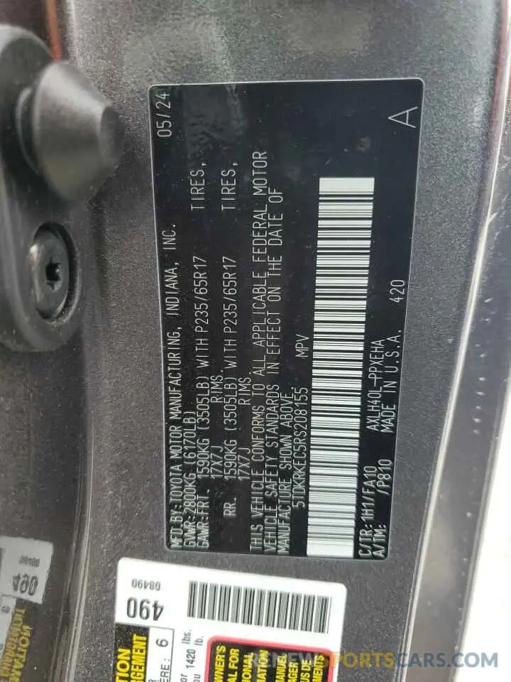 14 Photograph of a damaged car 5TDKRKEC5RS208155 TOYOTA All Models 2024