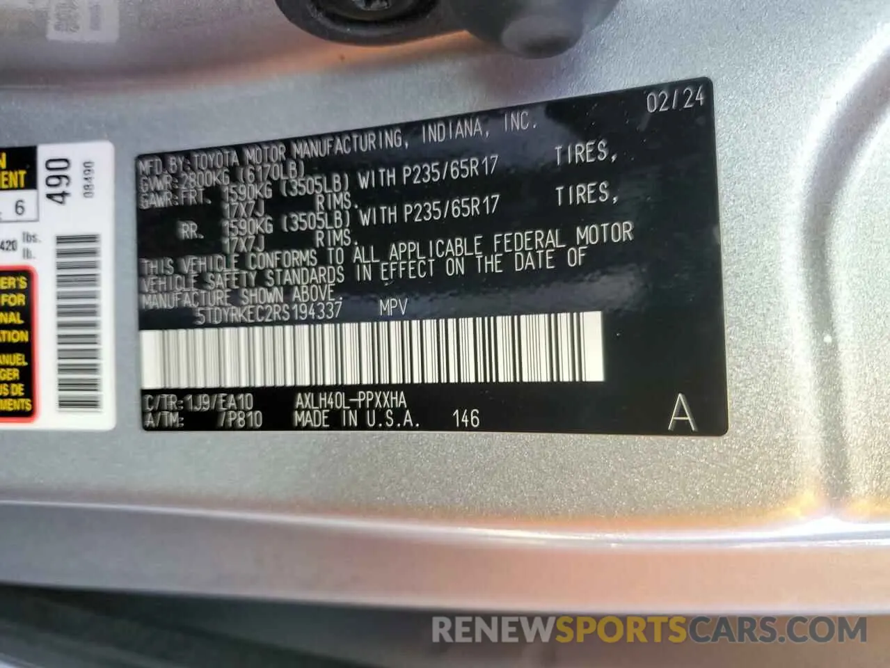 13 Photograph of a damaged car 5TDYRKEC2RS194337 TOYOTA All Models 2024