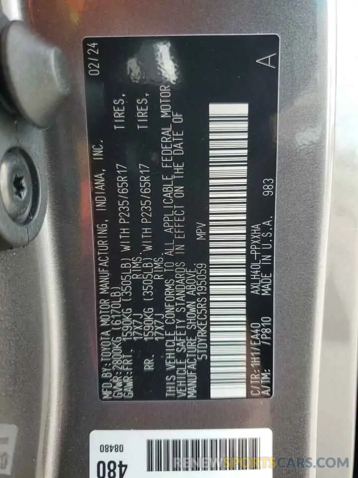 14 Photograph of a damaged car 5TDYRKEC5RS195059 TOYOTA All Models 2024