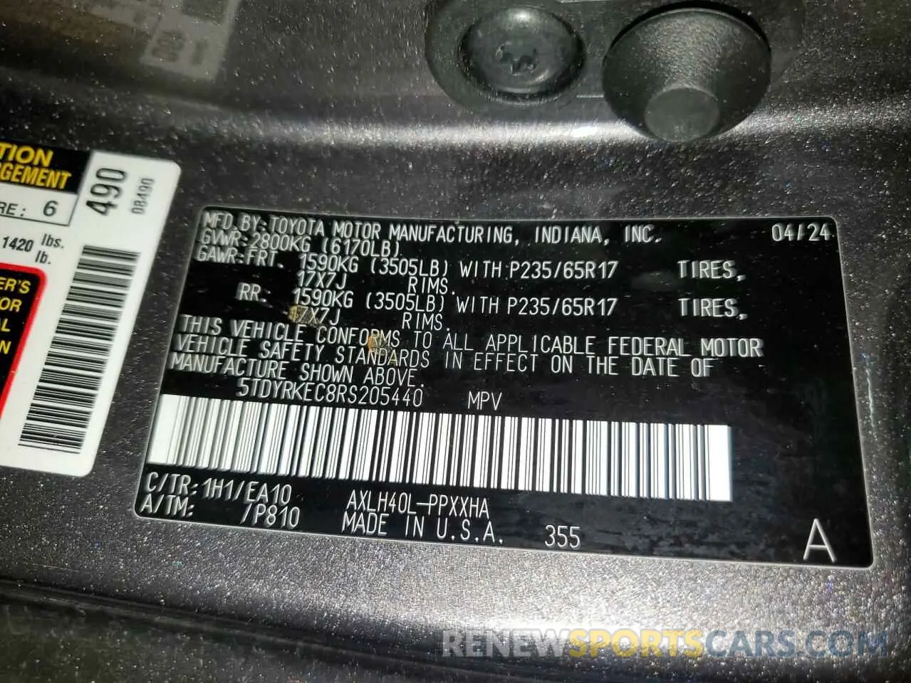 14 Photograph of a damaged car 5TDYRKEC8RS205440 TOYOTA All Models 2024