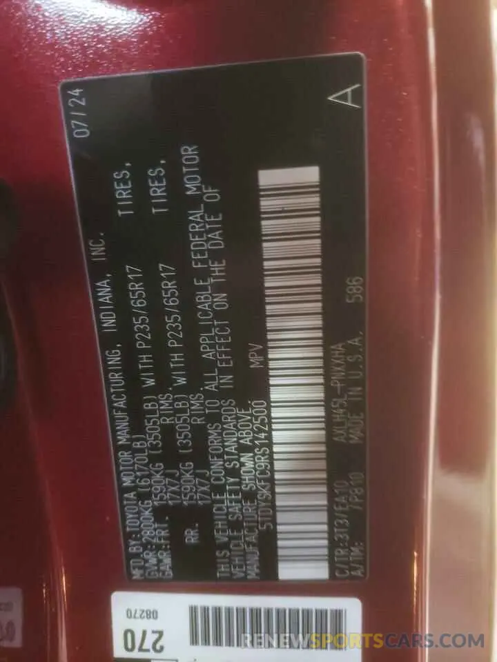 13 Photograph of a damaged car 5TDYSKFC9RS142500 TOYOTA All Models 2024