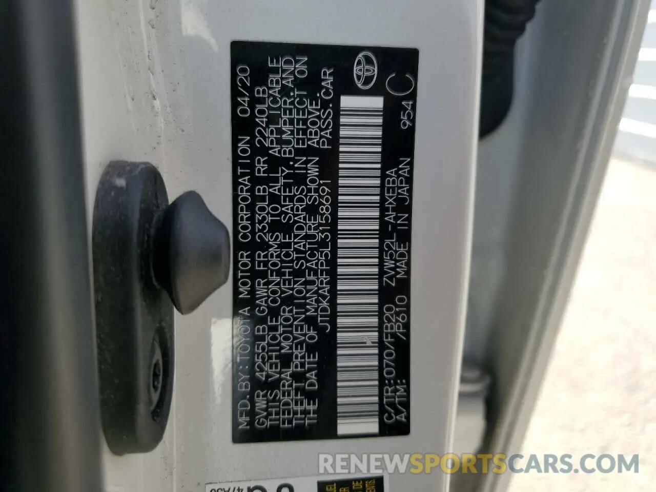 12 Photograph of a damaged car JTDKARFP5L3158691 TOYOTA ALL OTHER 2020