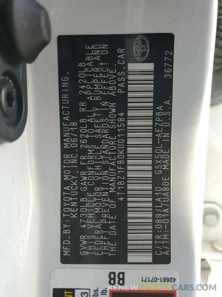 13 Photograph of a damaged car 4T1BZ1FB0KU011584 TOYOTA AVALON 2019