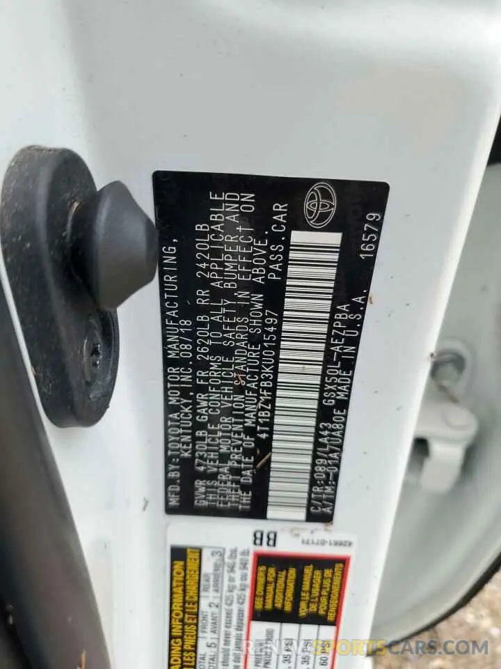 12 Photograph of a damaged car 4T1BZ1FB3KU015497 TOYOTA AVALON 2019