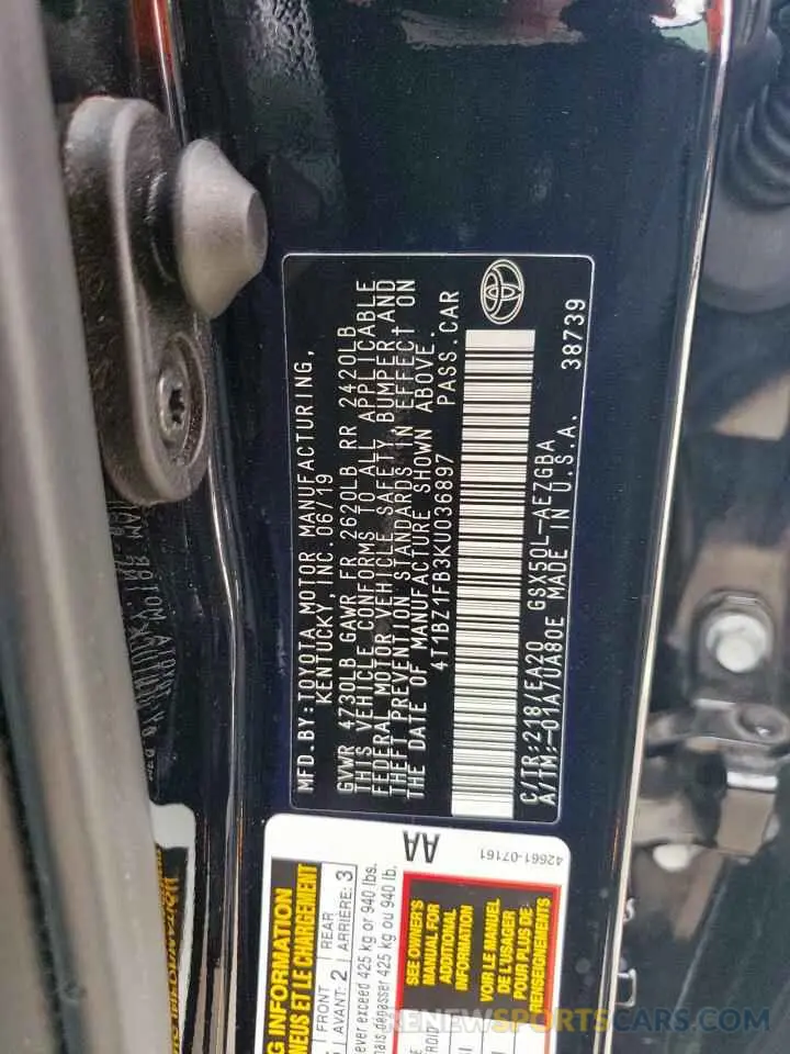 13 Photograph of a damaged car 4T1BZ1FB3KU036897 TOYOTA AVALON 2019