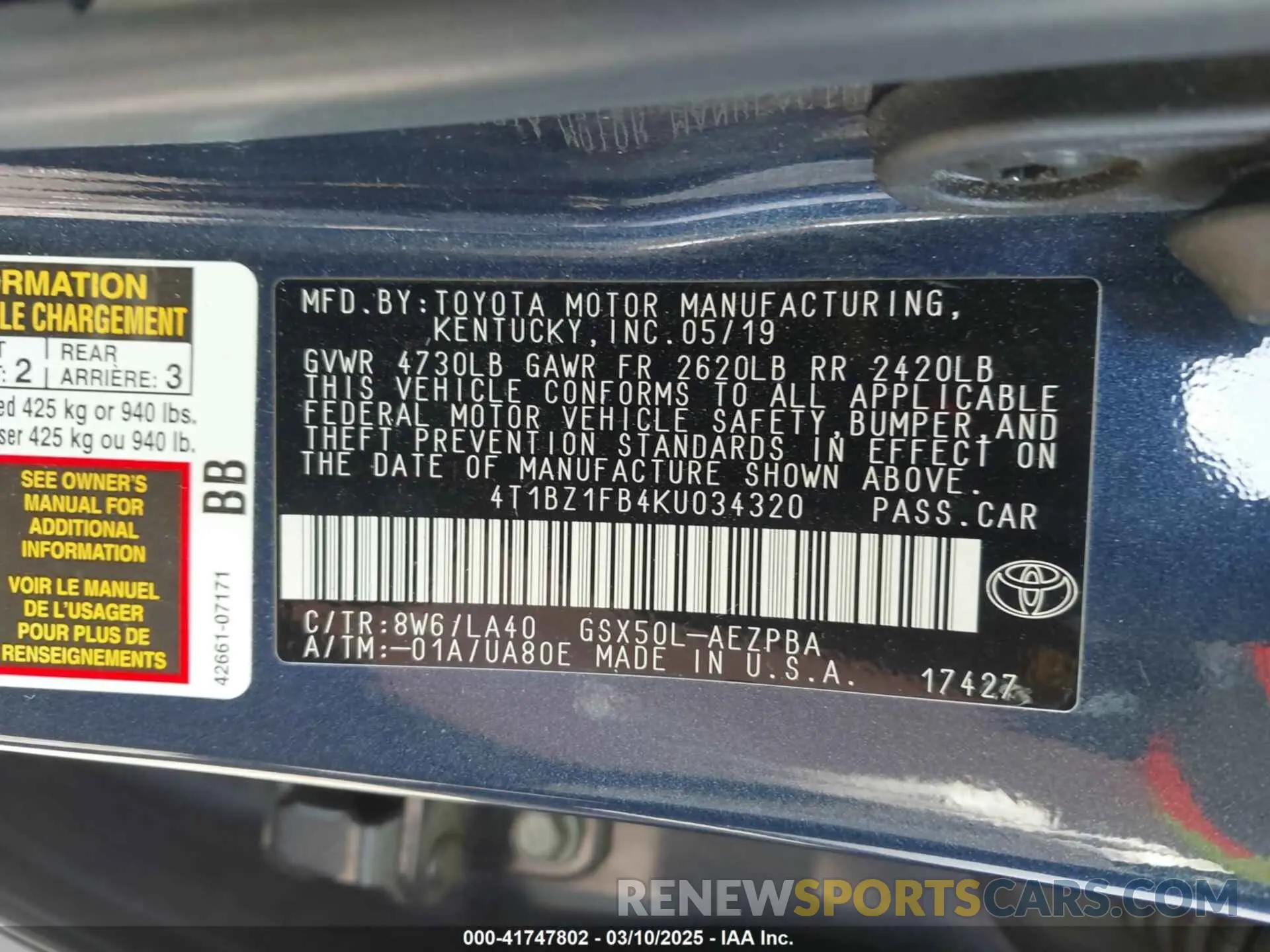 9 Photograph of a damaged car 4T1BZ1FB4KU034320 TOYOTA AVALON 2019