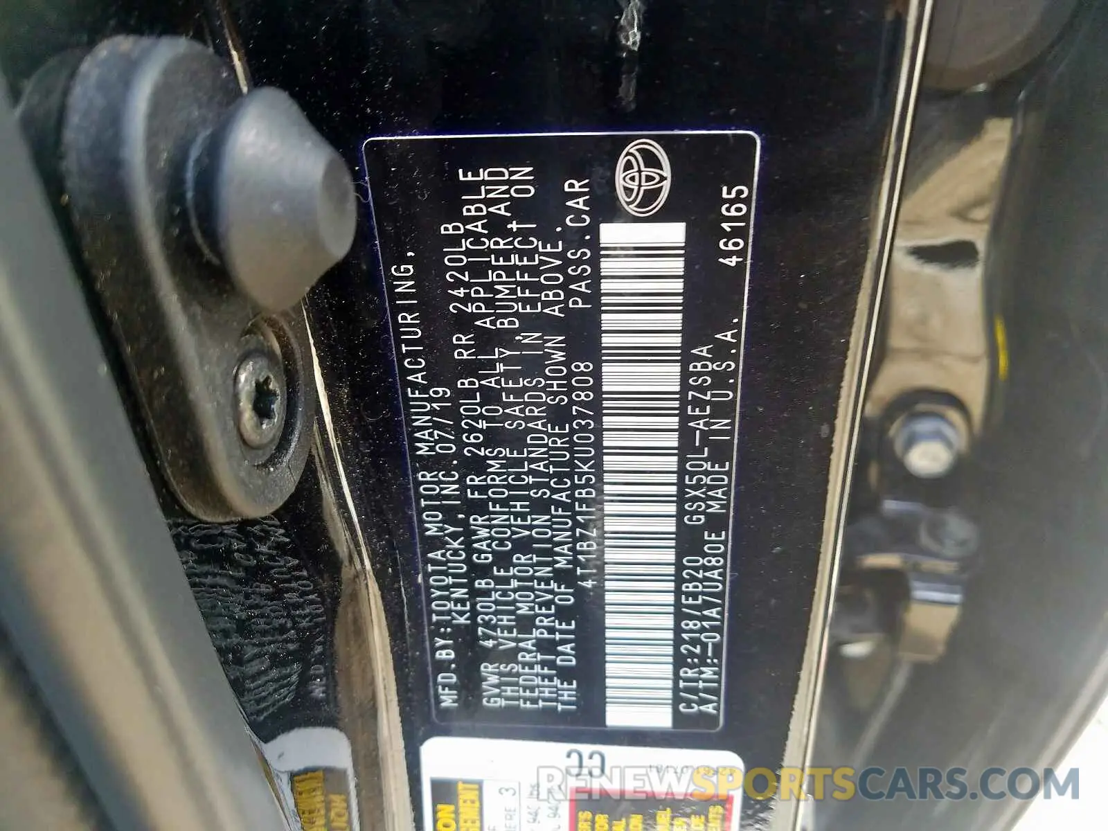 10 Photograph of a damaged car 4T1BZ1FB5KU037808 TOYOTA AVALON 2019