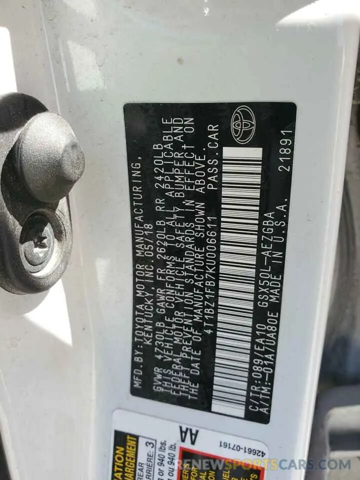 14 Photograph of a damaged car 4T1BZ1FB7KU006611 TOYOTA AVALON 2019