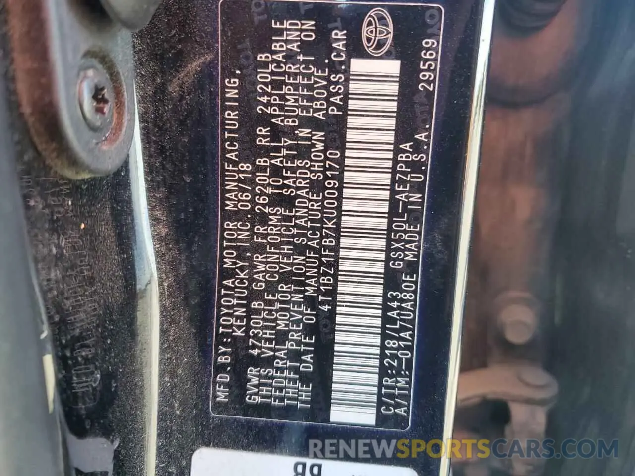 12 Photograph of a damaged car 4T1BZ1FB7KU009170 TOYOTA AVALON 2019
