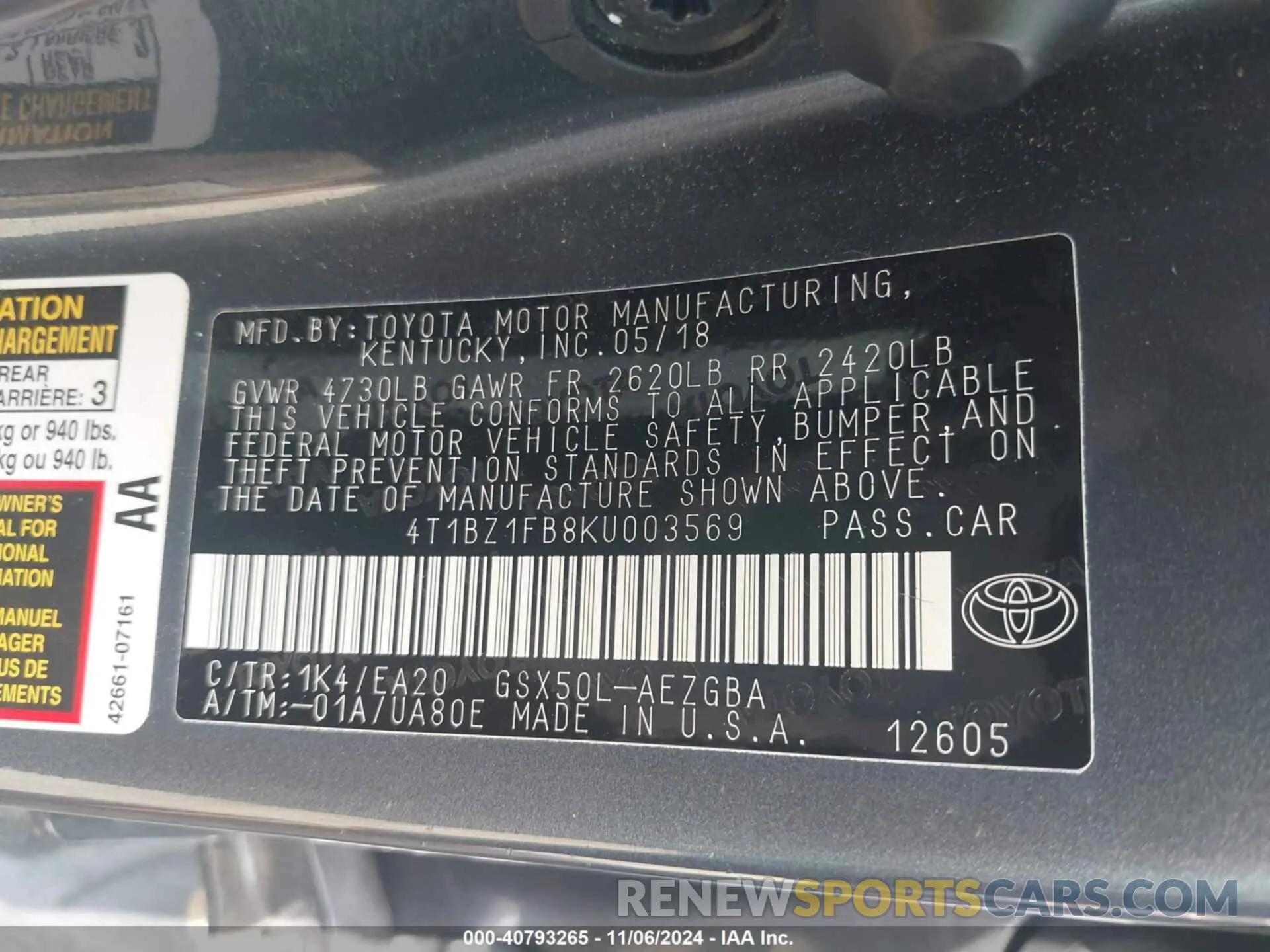 9 Photograph of a damaged car 4T1BZ1FB8KU003569 TOYOTA AVALON 2019