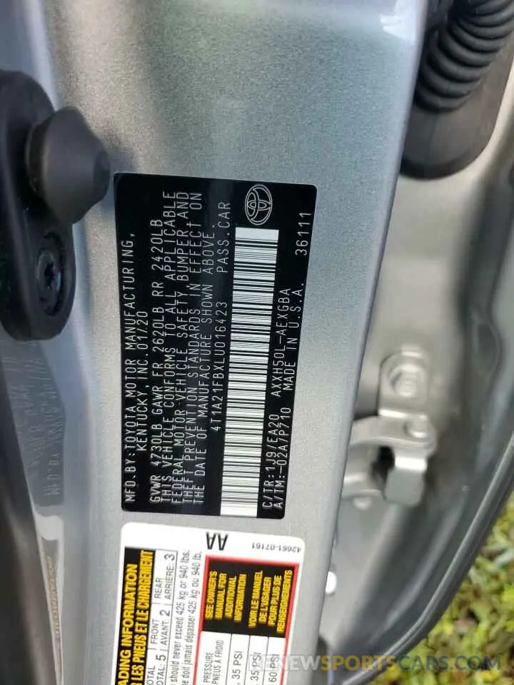 13 Photograph of a damaged car 4T1A21FBXLU016423 TOYOTA AVALON 2020