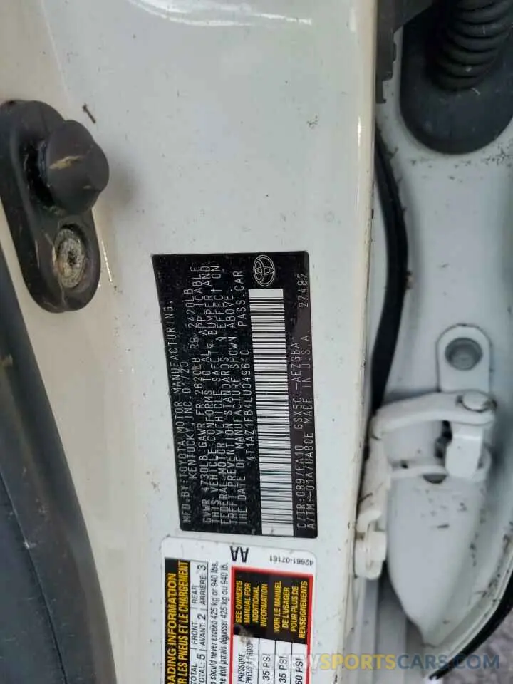 13 Photograph of a damaged car 4T1AZ1FB4LU049610 TOYOTA AVALON 2020