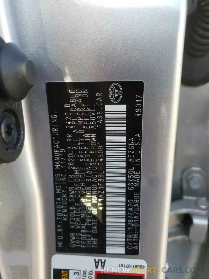 10 Photograph of a damaged car 4T1AZ1FB8LU045091 TOYOTA AVALON 2020