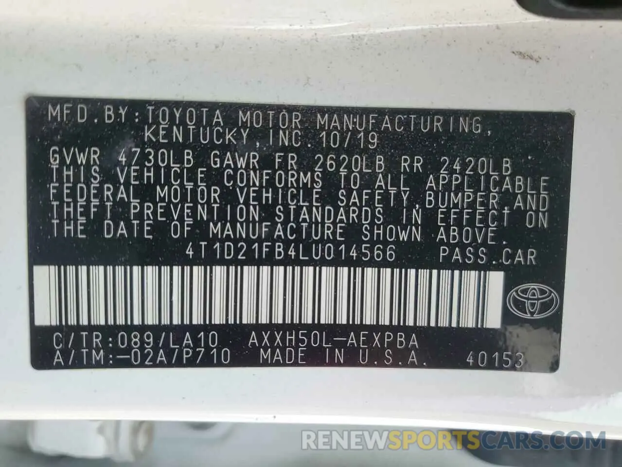 13 Photograph of a damaged car 4T1D21FB4LU014566 TOYOTA AVALON 2020