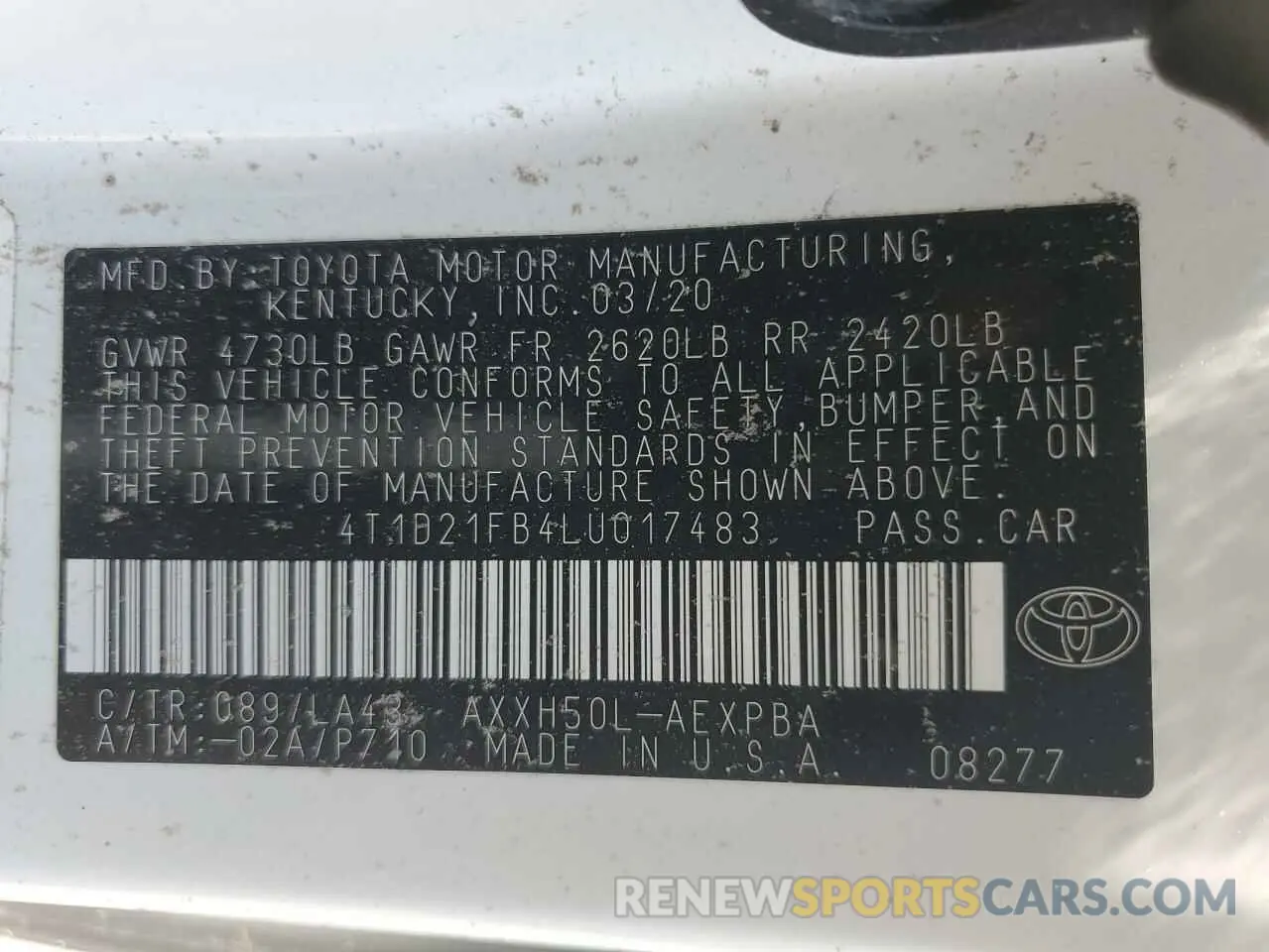 13 Photograph of a damaged car 4T1D21FB4LU017483 TOYOTA AVALON 2020