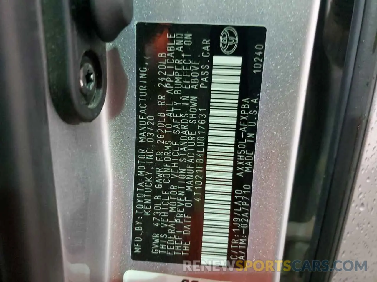 12 Photograph of a damaged car 4T1D21FB4LU017631 TOYOTA AVALON 2020