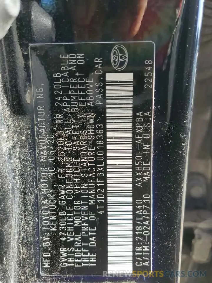 13 Photograph of a damaged car 4T1D21FBXLU018363 TOYOTA AVALON 2020
