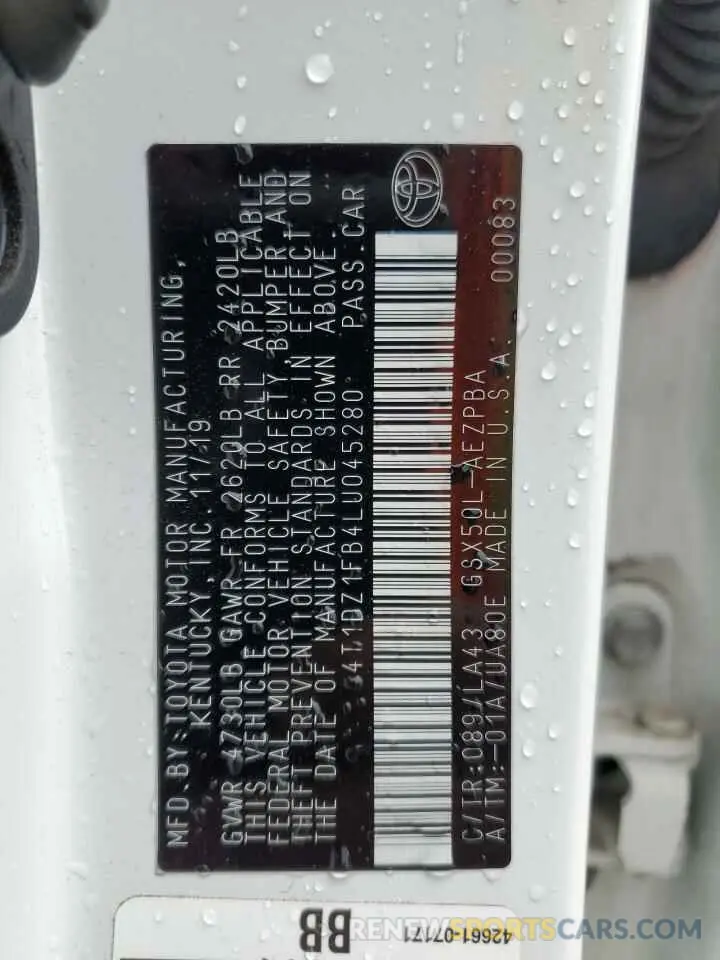 12 Photograph of a damaged car 4T1DZ1FB4LU045280 TOYOTA AVALON 2020