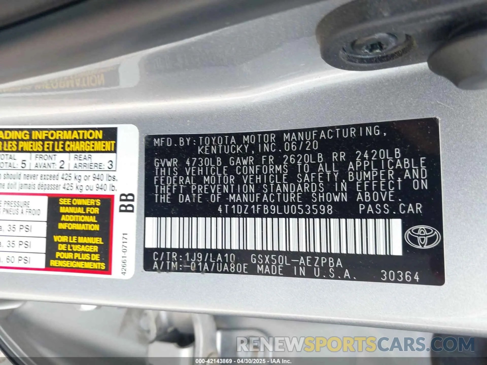 9 Photograph of a damaged car 4T1DZ1FB9LU053598 TOYOTA AVALON 2020