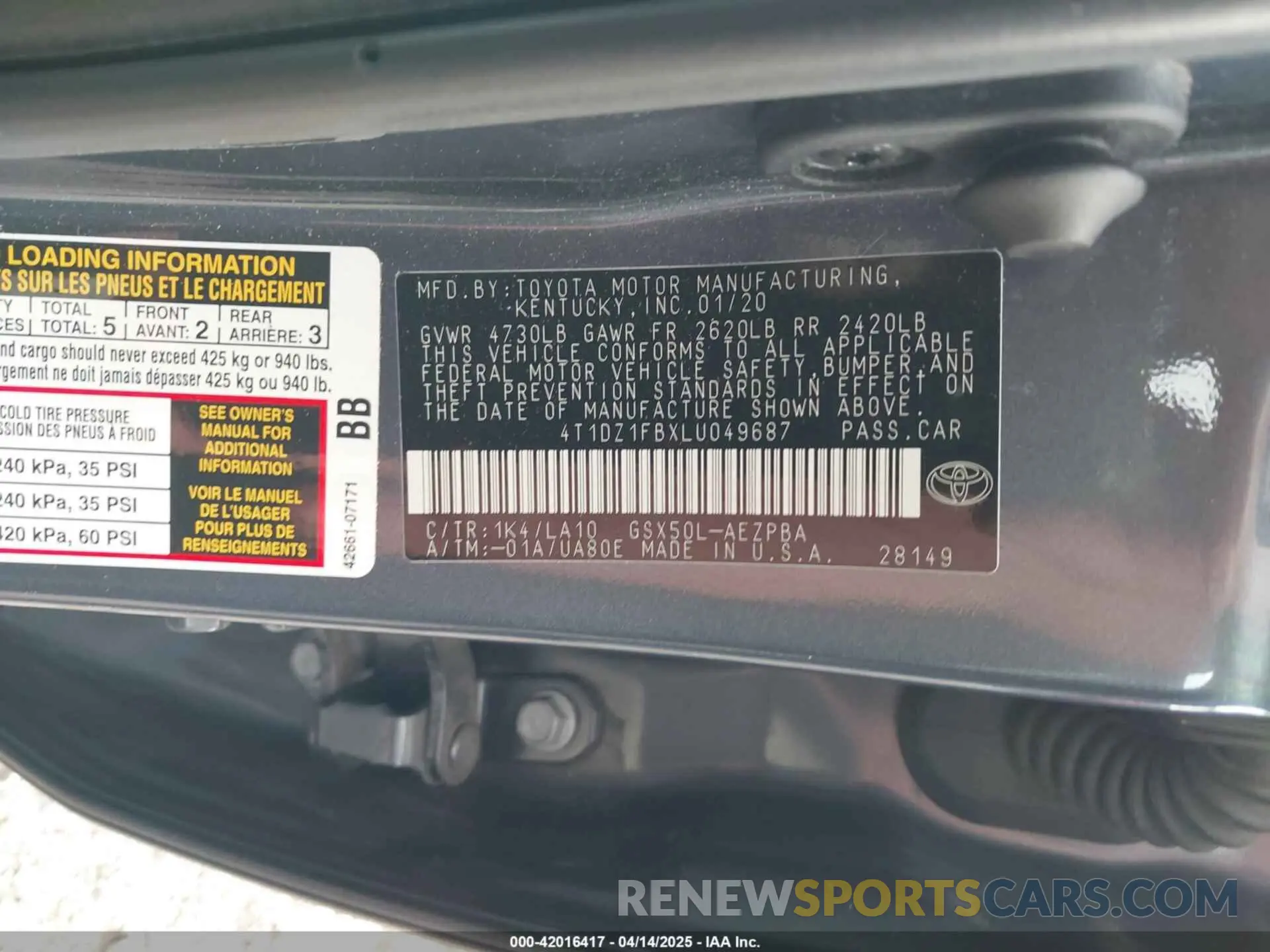 9 Photograph of a damaged car 4T1DZ1FBXLU049687 TOYOTA AVALON 2020