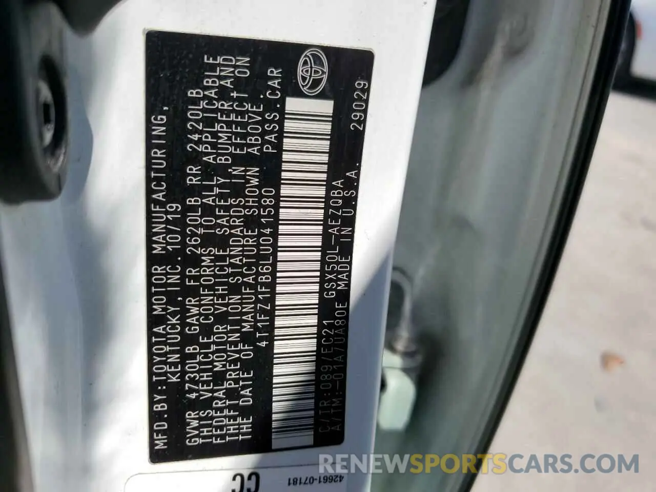 12 Photograph of a damaged car 4T1FZ1FB6LU041580 TOYOTA AVALON 2020