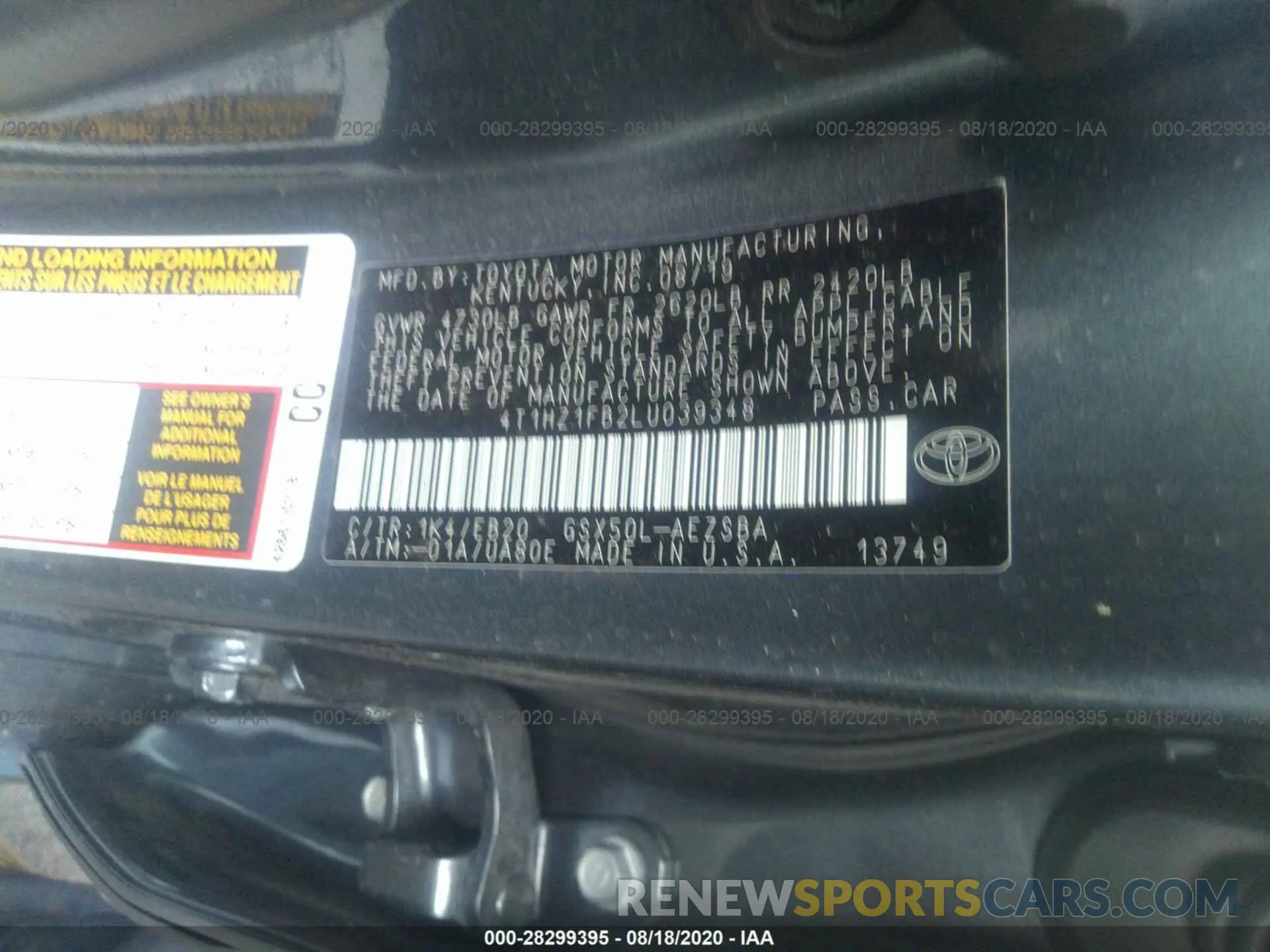 9 Photograph of a damaged car 4T1HZ1FB2LU039348 TOYOTA AVALON 2020