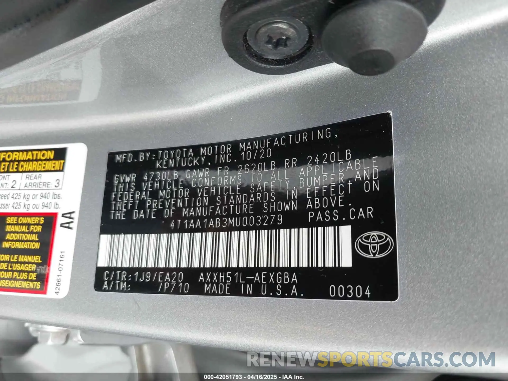 9 Photograph of a damaged car 4T1AA1AB3MU003279 TOYOTA AVALON 2021