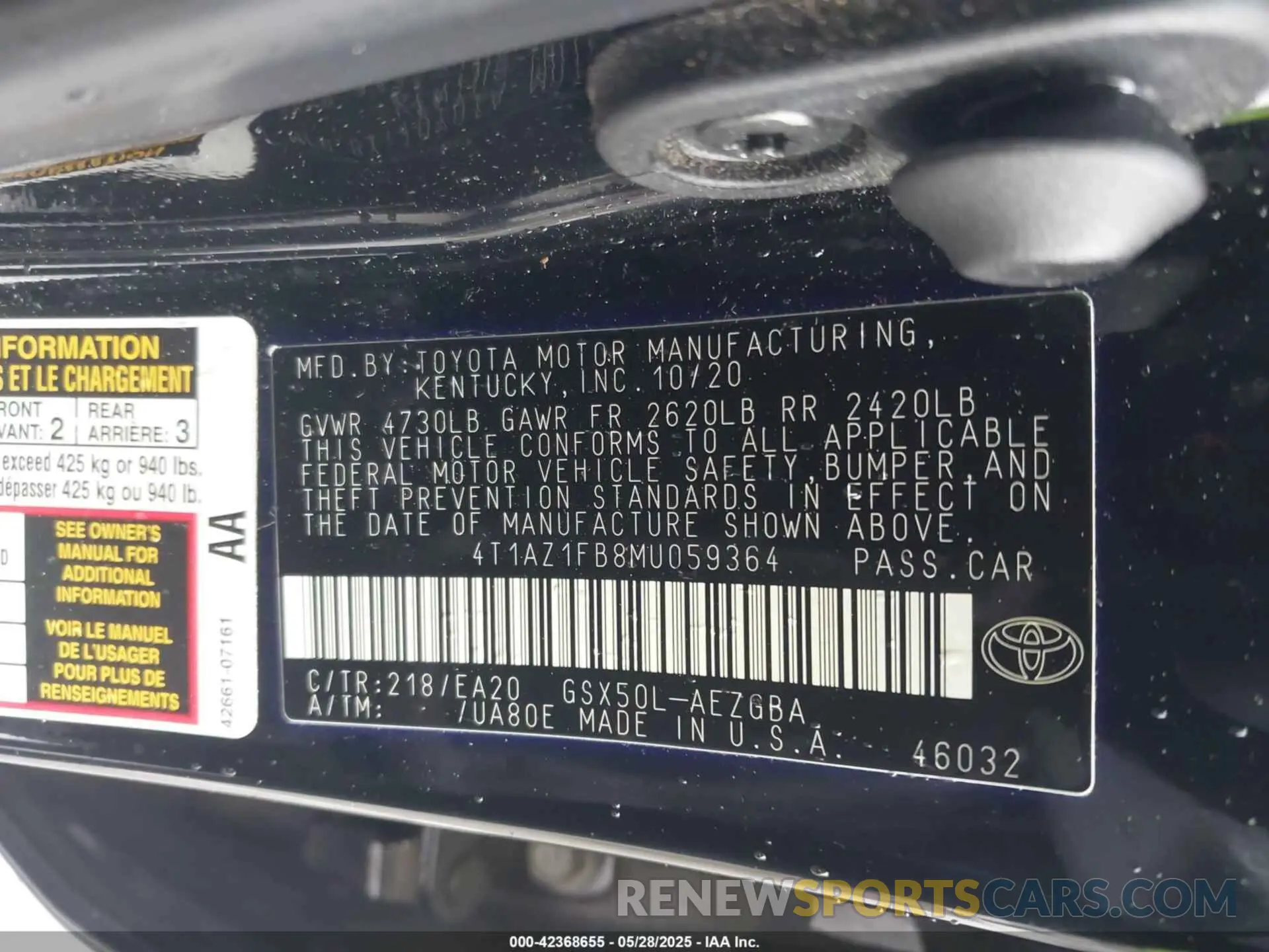 9 Photograph of a damaged car 4T1AZ1FB8MU059364 TOYOTA AVALON 2021