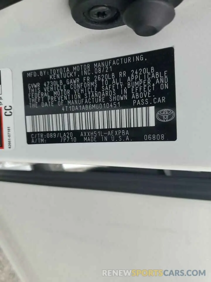 14 Photograph of a damaged car 4T1DA1AB6MU010451 TOYOTA AVALON 2021
