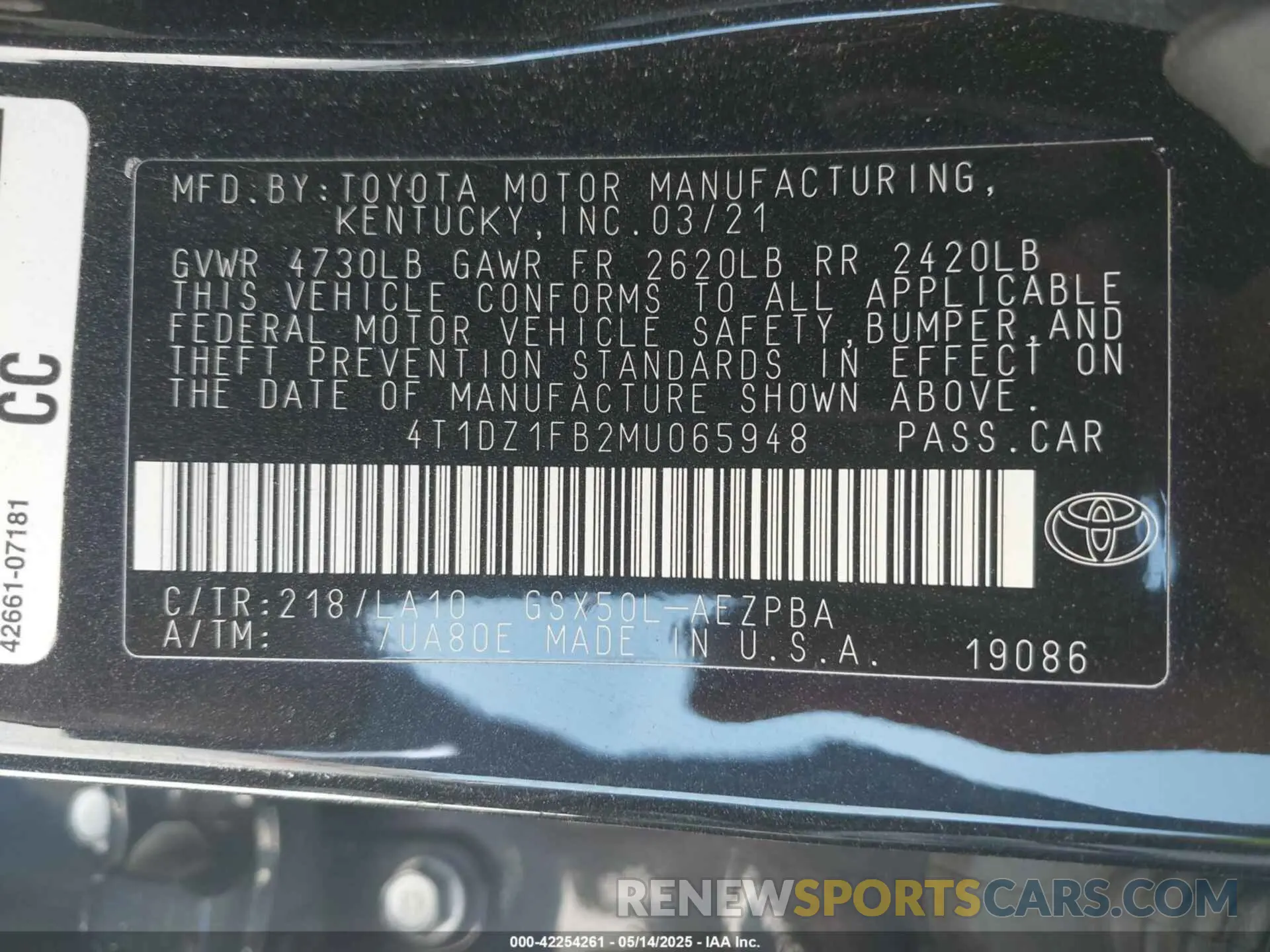 9 Photograph of a damaged car 4T1DZ1FB2MU065948 TOYOTA AVALON 2021