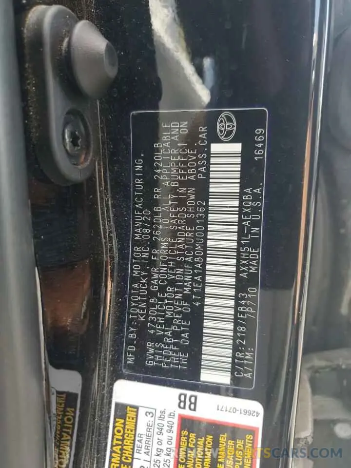 12 Photograph of a damaged car 4T1EA1AB0MU001362 TOYOTA AVALON 2021