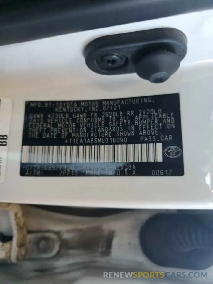 14 Photograph of a damaged car 4T1EA1AB5MU010090 TOYOTA AVALON 2021