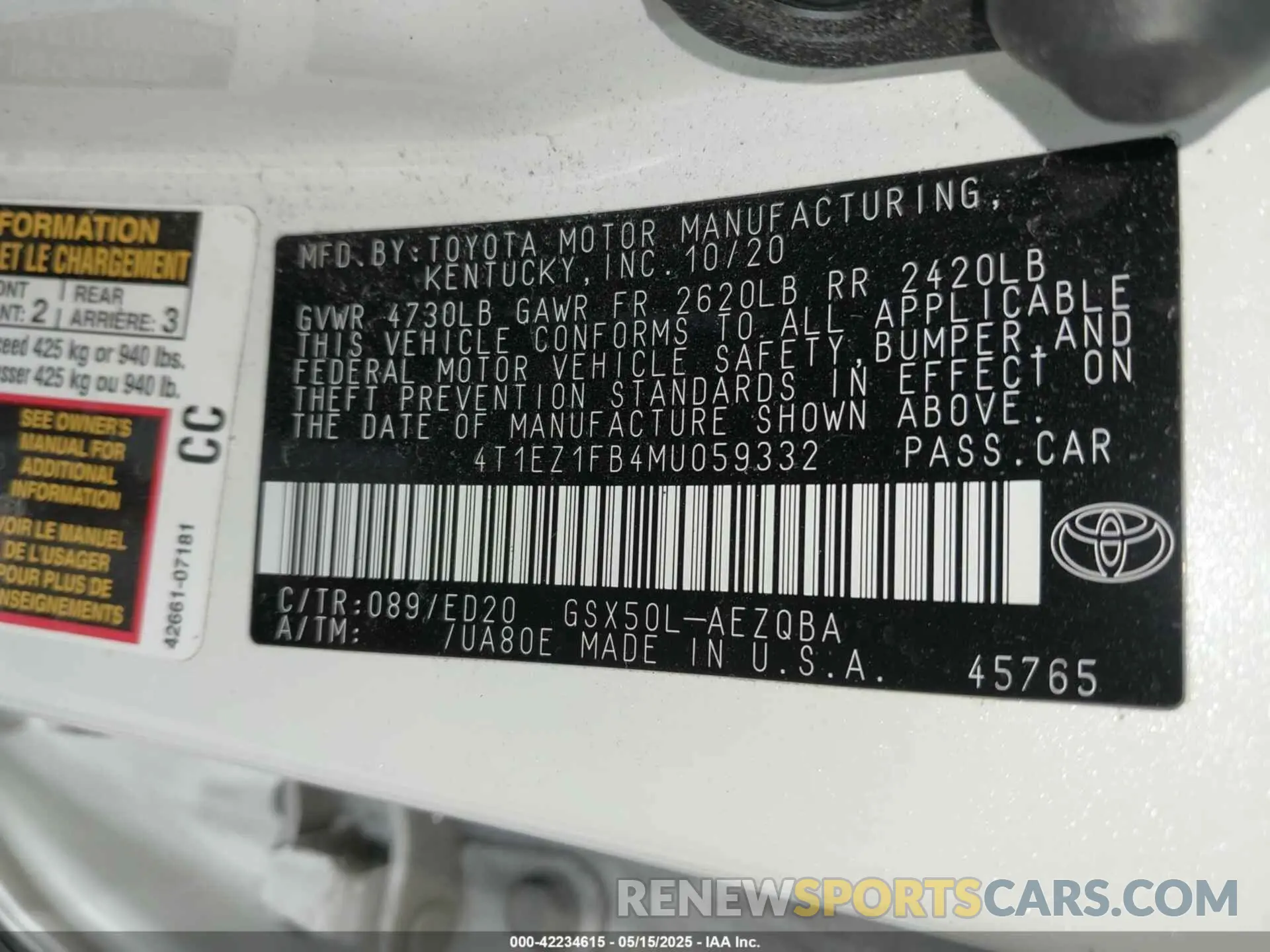 9 Photograph of a damaged car 4T1EZ1FB4MU059332 TOYOTA AVALON 2021