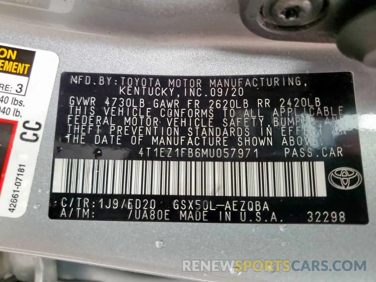12 Photograph of a damaged car 4T1EZ1FB6MU057971 TOYOTA AVALON 2021